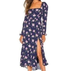 Sau Lee. Marianne  Floral Puff Sleeve Midi Dress.